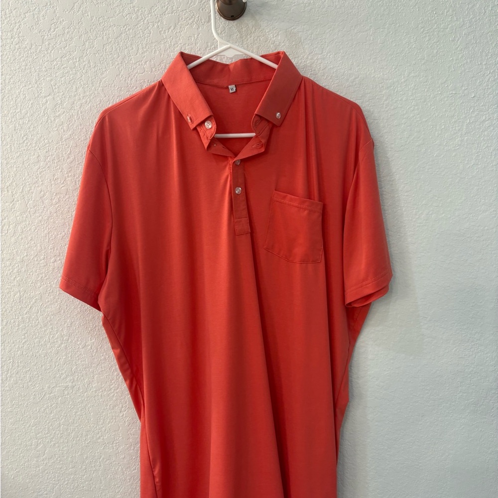 Men's Red Polo Shirt with Button-Down Collar